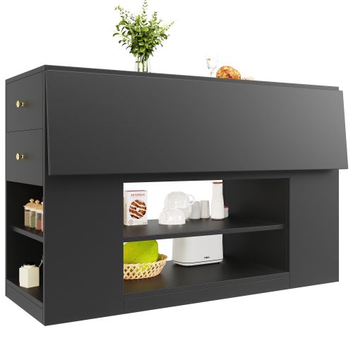 Îlot De Cuisine-placards-meubles De Cuisine Avec Tiroirs Et Étagères-table Extensible-noir