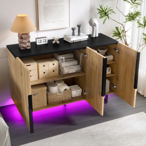 Commode Rétro Avec Éclairage LED Intégré-espace De Rangement Modulable-placard-étagères Réglables