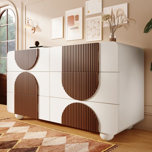 Commode à 6 Tiroirs-buffet Blanc-tiroirs Coulissants Silencieux -en Bois Couleur Chocolat