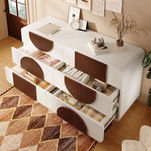 Commode à 6 Tiroirs-buffet Blanc-tiroirs Coulissants Silencieux -en Bois Couleur Chocolat