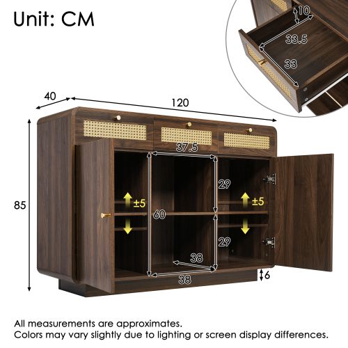 Buffet-caisson à Tiroirs-sécurité Anti-bascule-étagères Réglables En Hauteur-en Rotin-noyer