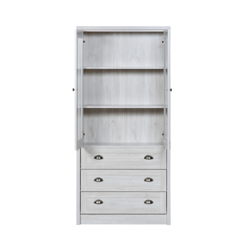 Vitrine Haut 171 Cm-aspect Bois Avec Portes Vitrées, 3 Tiroirs-pour Le Salon, Le Bureau Et L’entrée