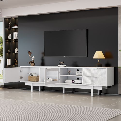 Meuble TV-meubles De Salon-tv 80 Pouces-meuble Bas Avec 2 Portes Et 2 Tiroirs-blanc