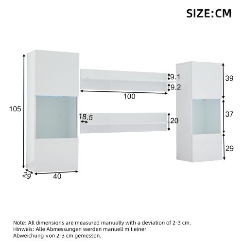 Ensemble De Meubles TV Muraux-avec Éclairage LED-murales Et 2 Étagères Suspendues-blanc Brillant