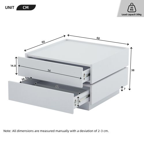 Table Basse Carrée 60x60x38cm-pivotante à 360°, Plateau Tournant Avec 2 Étagères-blanc