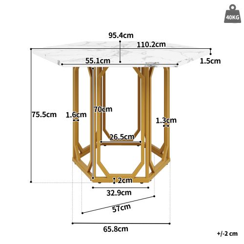 Table Hexagonale En Marbre (1 Pièce)-table De Cuisine Hexagonale -motif Marbre Doré