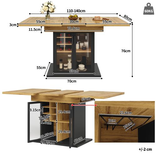 Table De Salle à Manger Extensible-idéale Pour La Salon-longueur Extensible Jusqu'à 140 Cm-noir