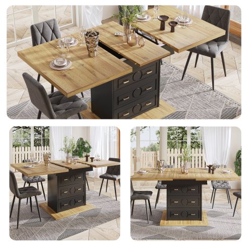 Table De Salle à Manger Extensible-pour 6 Personnes-longueur Extensible Jusqu'à 140 Cm-noir