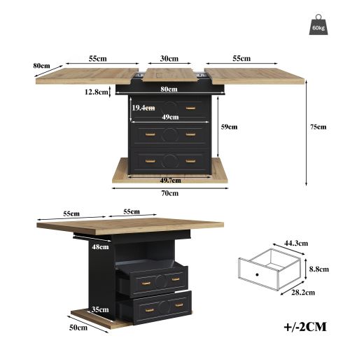 Table De Salle à Manger Extensible-pour 6 Personnes-longueur Extensible Jusqu'à 140 Cm-noir