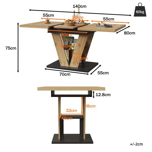 Table à Manger Extensible-Pour 6 Personnes-Extensible Jusqu'à 140 cm-Piètement en V-Naturel