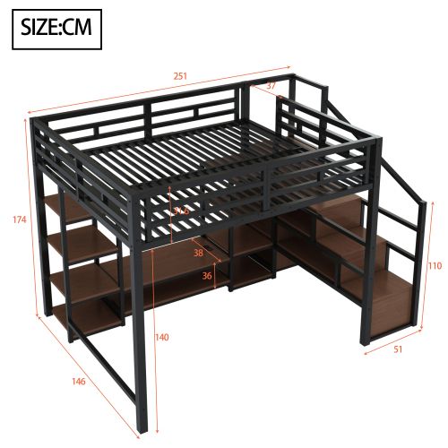 Lit Mezzanine 140x200cm-prise Électrique Et Échelle De Sécurité-en Métal Et Bois-lit Simple-noir