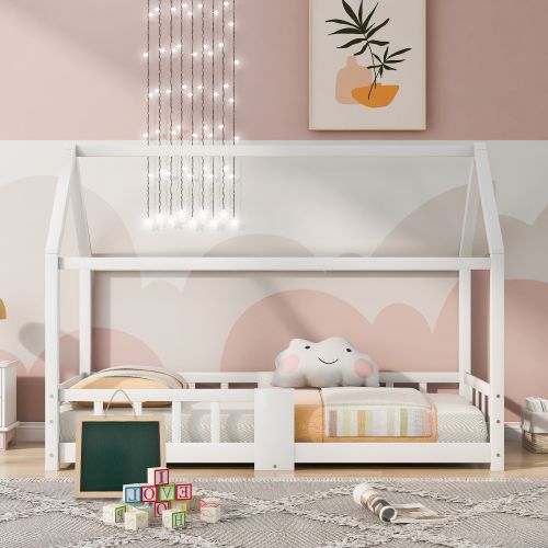 Lit Cabane Enfant 90 X 200 Cm-lit Pour Chambre D'enfant Comprenant Un Tableau Noir-en Pin-blanc