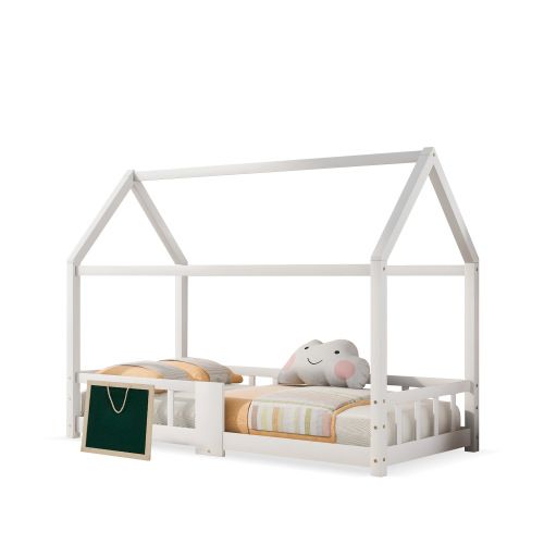 Lit Cabane Enfant 90 X 200 Cm-lit Pour Chambre D'enfant Comprenant Un Tableau Noir-en Pin-blanc