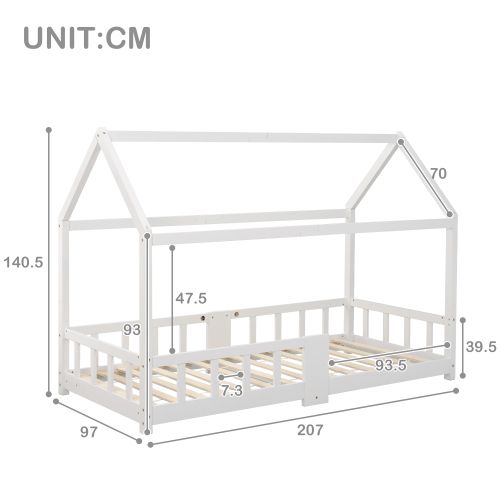 Lit Cabane Enfant 90 X 200 Cm-lit Pour Chambre D'enfant Comprenant Un Tableau Noir-en Pin-blanc
