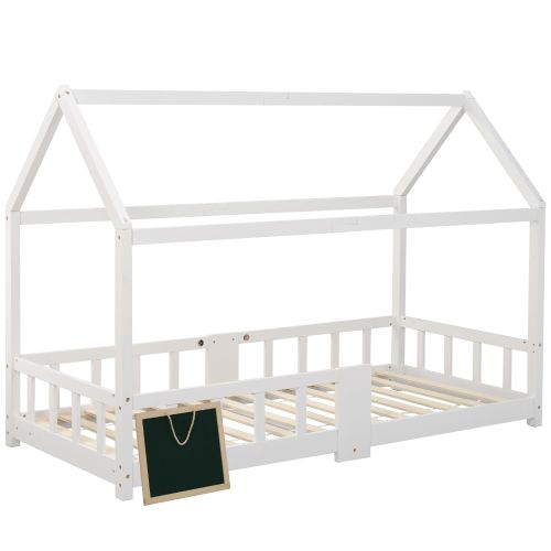 Lit Cabane Enfant 90 X 200 Cm-lit Pour Chambre D'enfant Comprenant Un Tableau Noir-en Pin-blanc