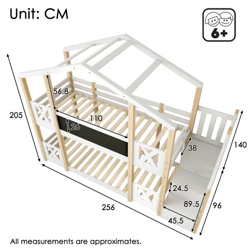 Lit Superposé 90x200 Cm-lit Cabane Pour Enfant Avec Escalier-lit Enfant-naturel Et Blanc