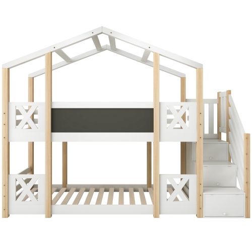 Lit Superposé 90x200 Cm-lit Cabane Pour Enfant Avec Escalier-lit Enfant-naturel Et Blanc