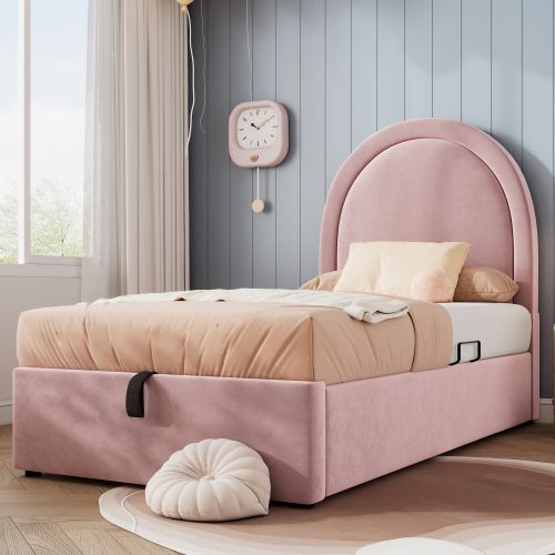 Lit Enfant Capitonné-lit Simple 90 X 200 Cm-en Velours-pour Garçons Et Filles-rose
