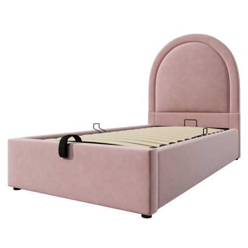 Lit Enfant Capitonné-lit Simple 90 X 200 Cm-en Velours-pour Garçons Et Filles-rose