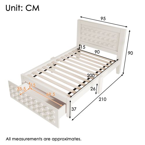 Lit Simple 90x200 Cm-lit Enfant/ado-avec Tiroirs Et Rangement Sous Le Lit-blanc