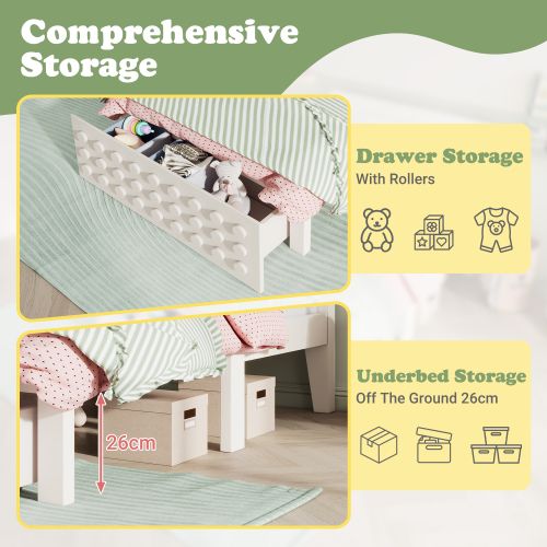 Lit Simple 90x200 Cm-lit Enfant/ado-avec Tiroirs Et Rangement Sous Le Lit-blanc