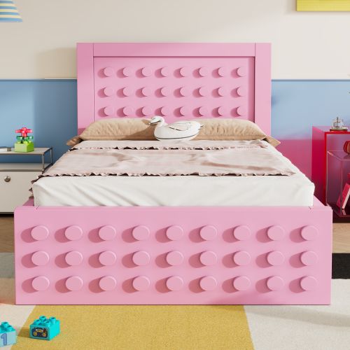 Lit Simple 90x200 Cm-lit Enfant/ado-avec Tiroirs Et Rangement Sous Le Lit-rose