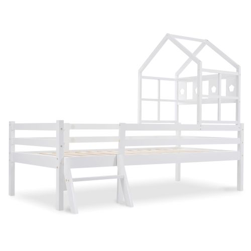 Lit Cabane 90x200cm -lit Enfant Avec Échelle Et Tiroirs-lit En Bois Massif-blanc