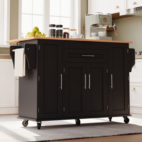 Îlot De Cuisine Mobile Avec Rangement-étagères Réglables-meuble De Cuisine-desserte-noir