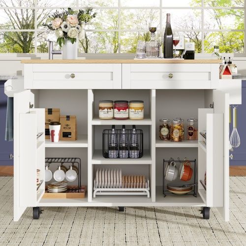 Îlot De Cuisine-meuble De Cuisine-table à Manger Multifonctionnelle Avec Rangements-desserte-blanc