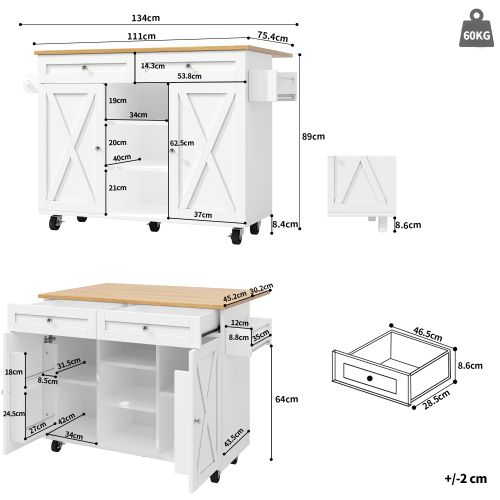 Îlot De Cuisine-meuble De Cuisine-table à Manger Multifonctionnelle Avec Rangements-desserte-blanc