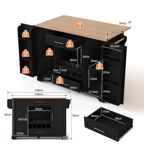Îlot De Cuisine Avec Rangement-meuble De Cuisine Avec Casier à Vin-porte-verres-desserte-noir