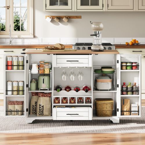 Îlot De Cuisine Avec Rangement-meuble De Cuisine Avec Casier à Vin-porte-verres-desserte-blanc