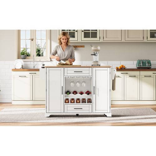 Îlot De Cuisine Avec Rangement-meuble De Cuisine Avec Casier à Vin-porte-verres-desserte-blanc