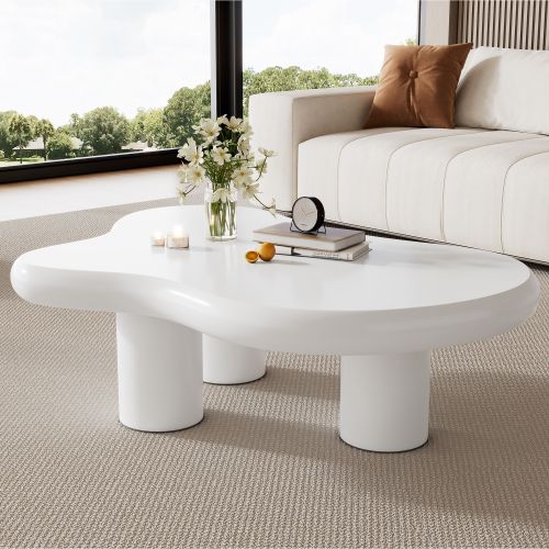 Table basse en forme de nuage-MDF avec patins en feutre-Surface laquée-Blanc