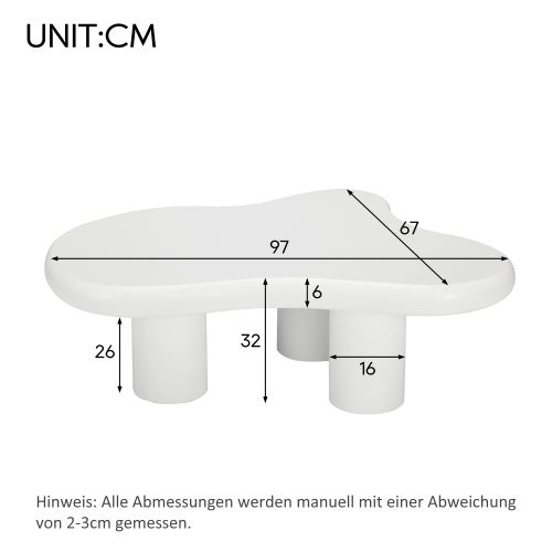 Table basse en forme de nuage-MDF avec patins en feutre-Surface laquée-Blanc