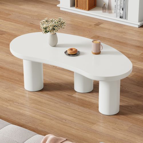 Table Basse-En Forme De Croissant Irrégulier-Plateau en MDF-Blanc