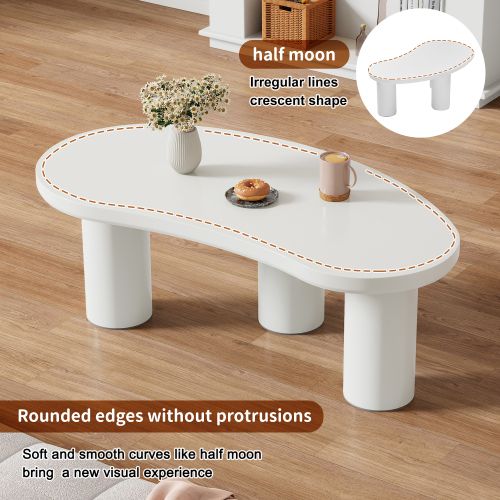 Table Basse-En Forme De Croissant Irrégulier-Plateau en MDF-Blanc