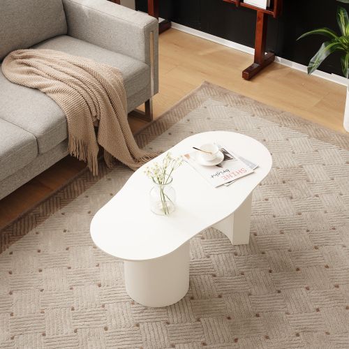 Table Basse Irrégulière- Mdf De Haute Qualité0-surface Laqué-blanche