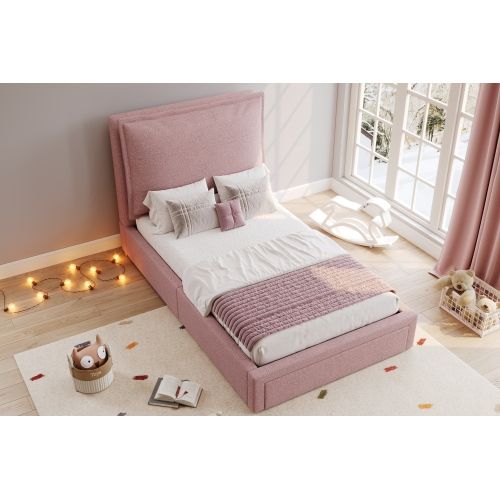 Lit Simple-lit Enfant 90 X 200 Cm-lit Fonctionnel-grand Espace De Rangement-chenille-rose