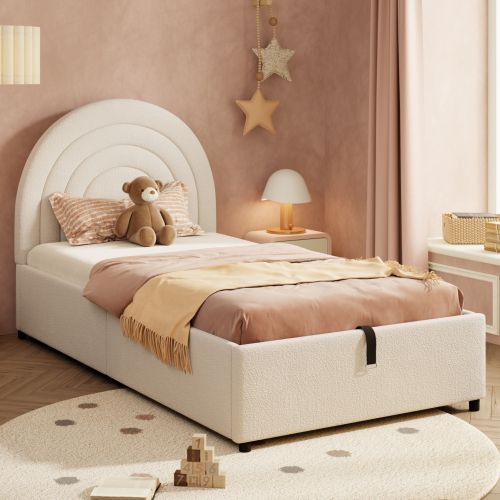 Lit Rembourré 90 X 200 Cm-lit Enfant-lit Simple-lit Junior-lattes En Bois-beige
