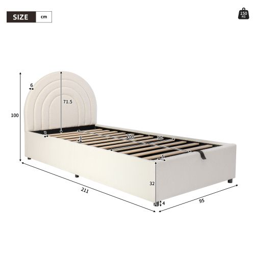 Lit Rembourré 90 X 200 Cm-lit Enfant-lit Simple-lit Junior-lattes En Bois-beige