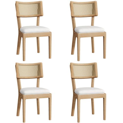 4 Chaises De Salle à Manger-en Bois Massif-avec Dossiers En Rotin-bois