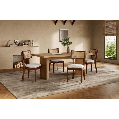 4 Chaises De Salle à Manger-en Bois Massif-avec Dossiers En Rotin-bois-foncé