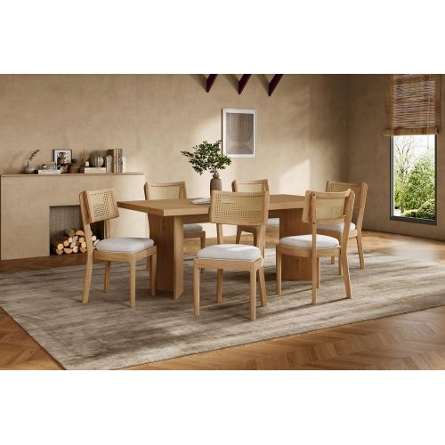 6 Chaises De Salle à Manger-en Bois Massif-avec Dossiers En Rotin-bois