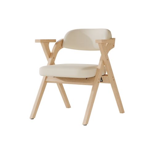 2 Chaises De Salle à Manger Pliantes-en Bois Massif-confortables Et Respirantes-lin-beige