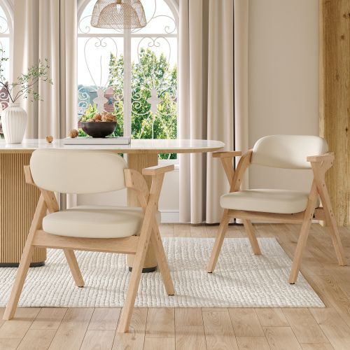 2 Chaises De Salle à Manger Pliantes-en Bois Massif-confortables Et Respirantes-lin-beige