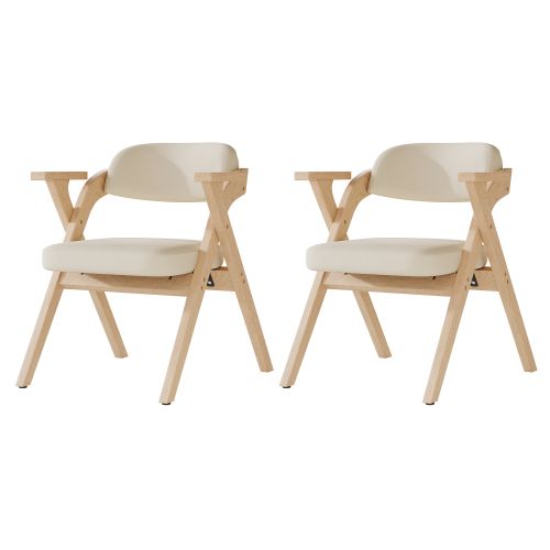 2 Chaises De Salle à Manger Pliantes-en Bois Massif-confortables Et Respirantes-lin-beige