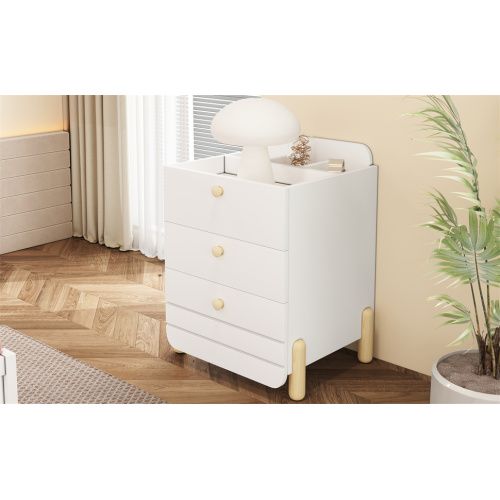 Table De Chevet à 3 Tiroirs Et Étagères-pour Le Salon Et La Chambre-blanc