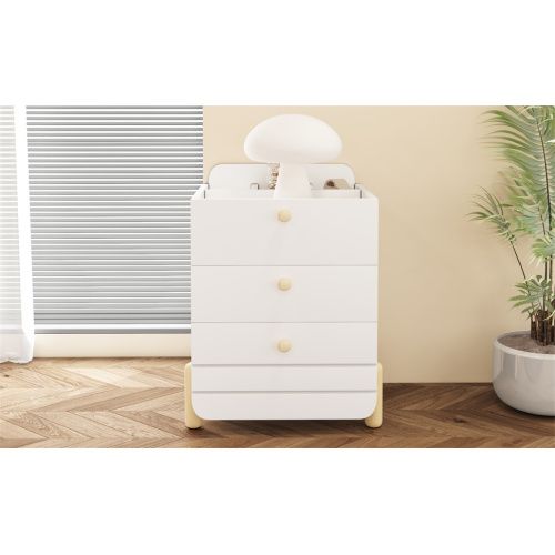 Table De Chevet à 3 Tiroirs Et Étagères-pour Le Salon Et La Chambre-blanc