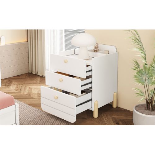 Table De Chevet à 3 Tiroirs Et Étagères-pour Le Salon Et La Chambre-blanc